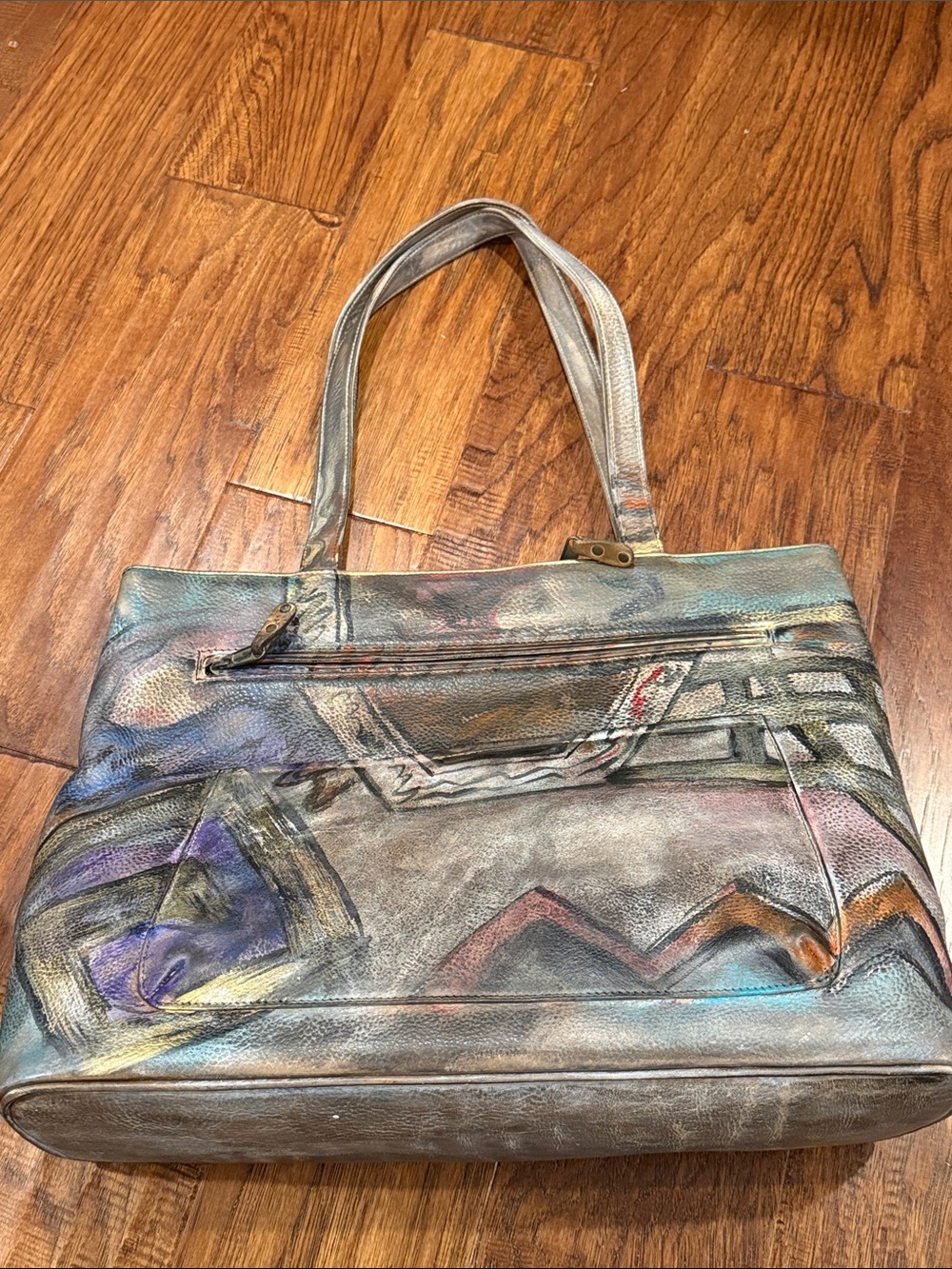 Jane Yoo Signed Artisan Multicolor Leather Tote Bag